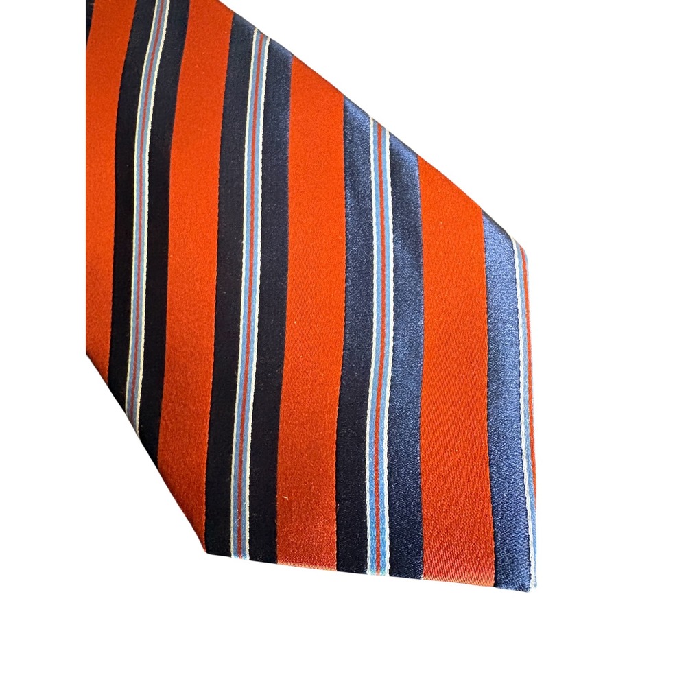 Stafford Essentials Orange Navy Blue Striped Tie 57" x 3.5" Classic Mens